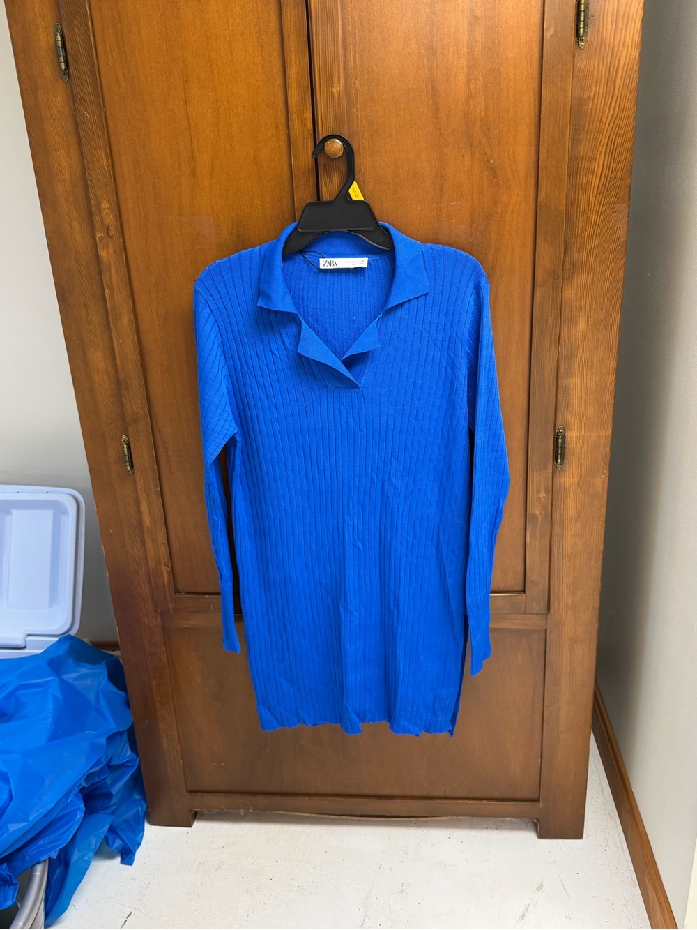Zara Long-Sleeve Ribbed Shirt/sweater dress Royal Blue large